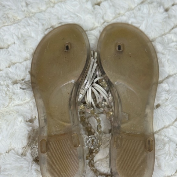 Stuart Weitzman Sandals Womens Tassels Flat Platinum Leather~SIZE 37 - Picture 7 of 8